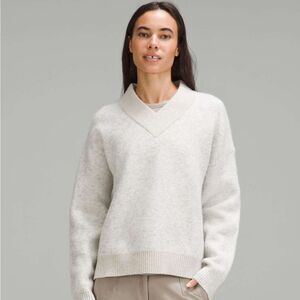NWT Lululemon Alpaca Wool-Blend V-Neck Sweater Heathered Light Grey